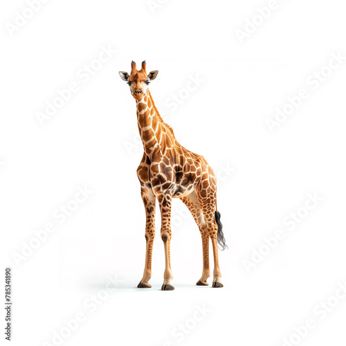 Giraffe Standing in Front of White Background. Generative AI