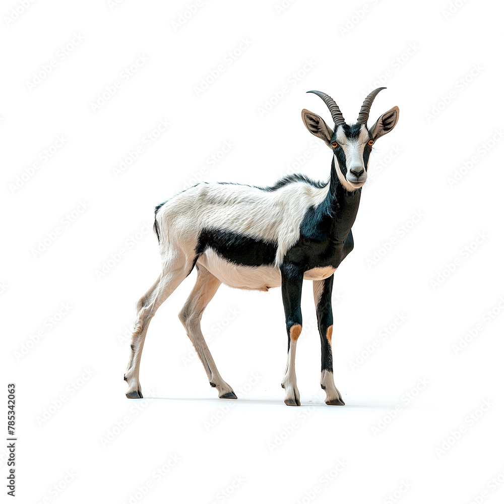 Small Goat Standing on Top of White Floor. Generative AI