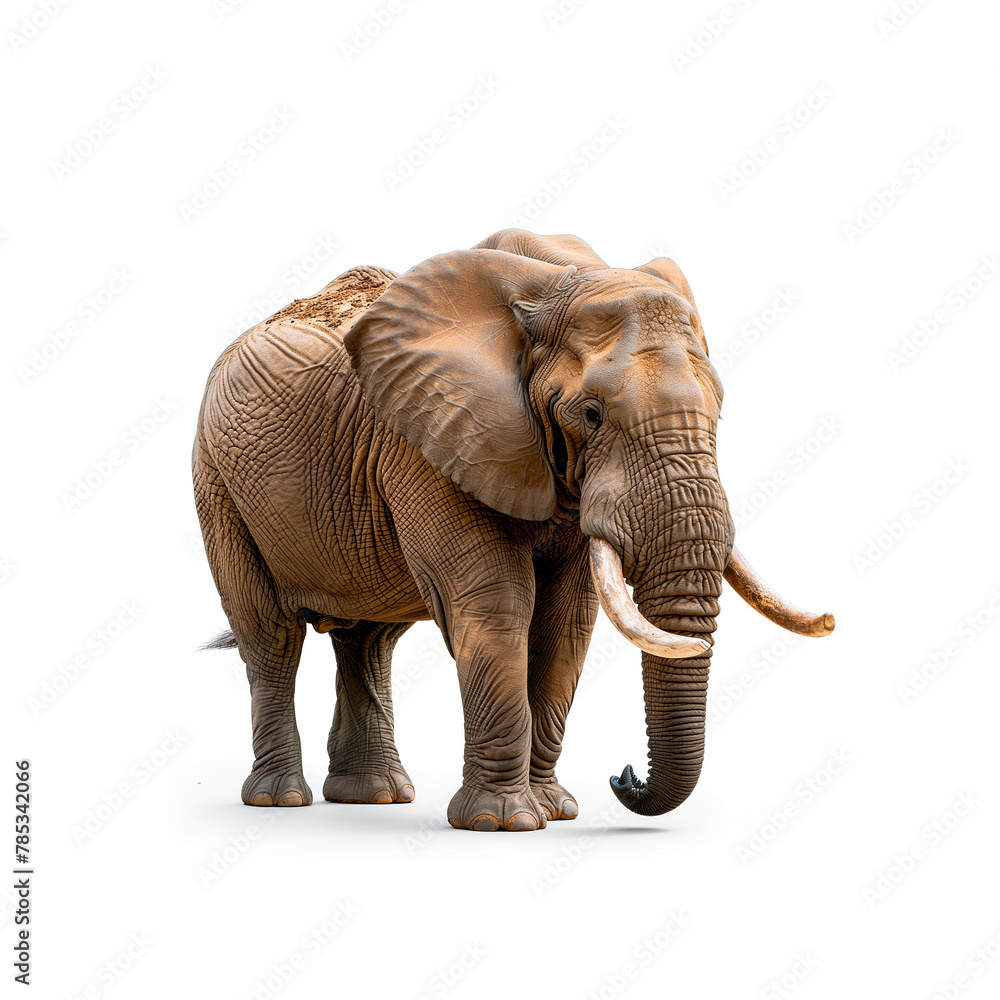 Majestic Elephant With Tusks in Front of White Background. Generative AI