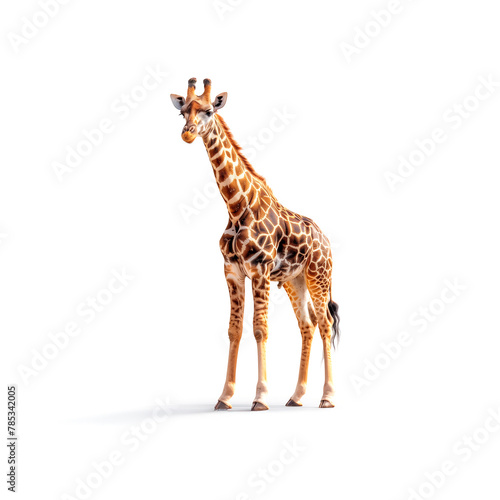 Giraffe Standing in White Background. Generative AI