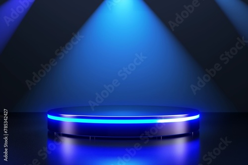 Spotlit empty stage with glowing blue hue
