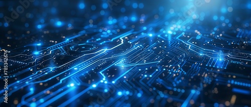 Technological evolution blue circuit board background, internet backdrop computer chip computer network electronics industry