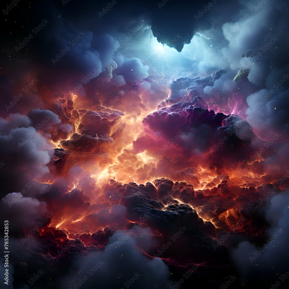 3d illustration of an abstract fractal background with stars and clouds