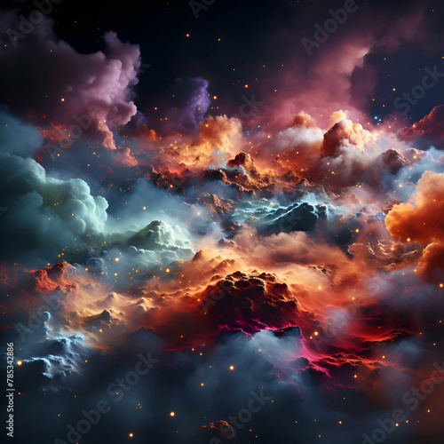 Night sky with clouds and stars. 3d illustration. Abstract background.