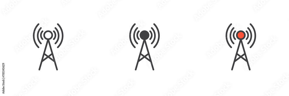Antenna signal different style icon set Antenna signal different style icon set