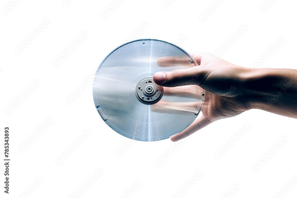 Enigmatic Hand Grasping Radiant Disc. On a White or Clear Surface PNG Transparent Background.