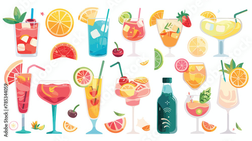 Drinks and summer time objets cartoon Flat vector isolated