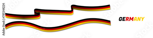 3d Rendered German Flag Ribbons with shadows, isolated on dark background. Curled and rendered in perspective. Graphic Resource. Editable Vector Illustration.	