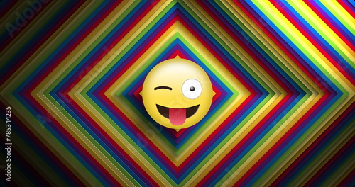 Image of social media smiling emoji icon over rainbow shape photo