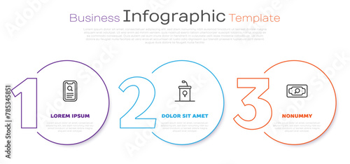 Set line Dating app, Debate podium rostrum and Money growth woman. Business infographic template. Vector