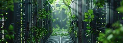 A data center symbolizing nature and environmental sustainability in technology. #785346067