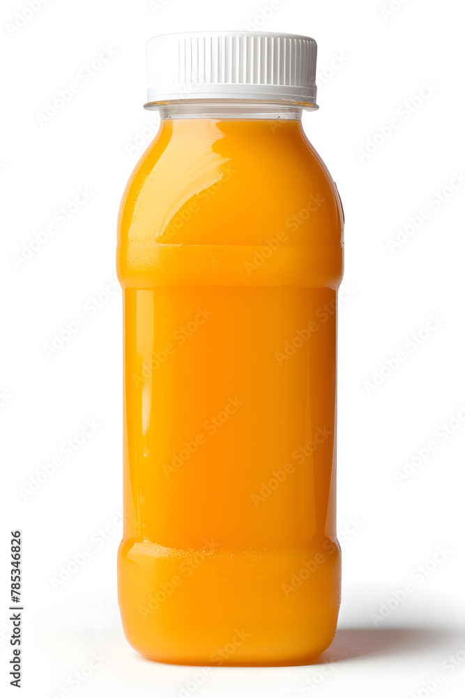 A bottle of orange juice mock up isolated on white background A bottle of orange juice mock up isolated on white background