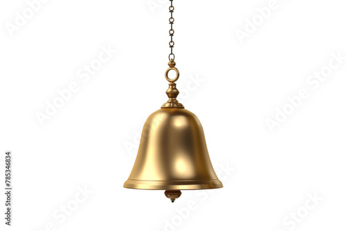 The Melodic Charm: A Gleaming Golden Bell Swinging From a Delicate Chain. On a White or Clear Surface PNG Transparent Background.