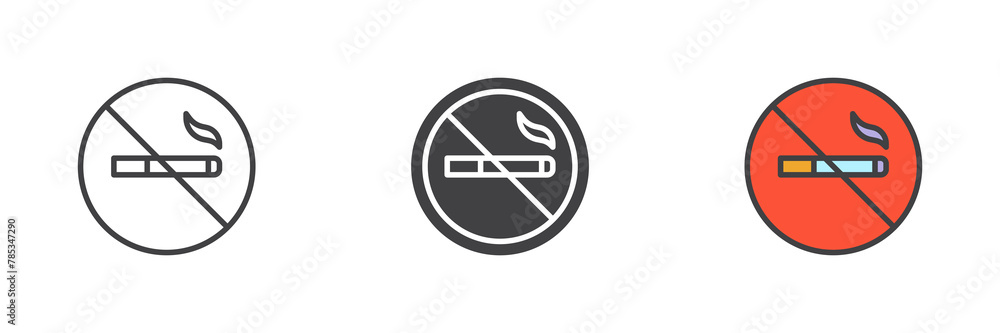 No smoking cigarette different style icon set No smoking cigarette different style icon set