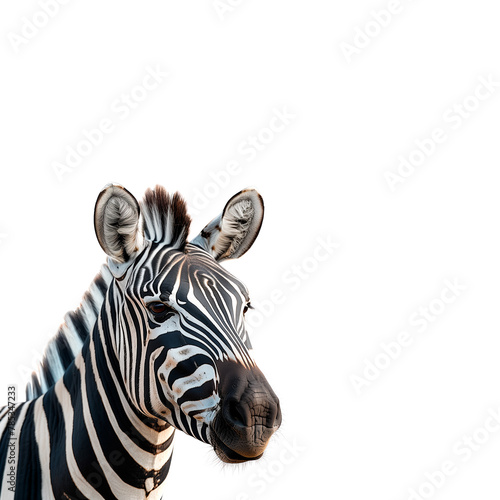 Close Up of a Zebra on White Background. Generative AI