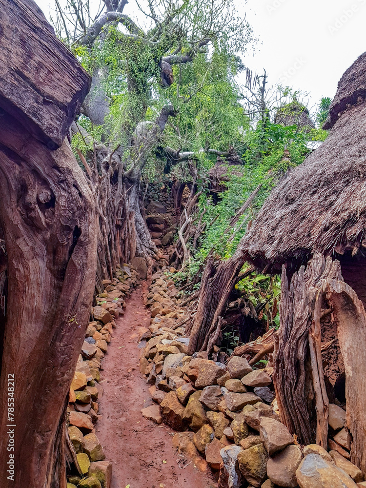 Fototapeta premium Konso Cultural Landscape, an arid property of stone walled terraces in the Konso highlands of Ethiopia