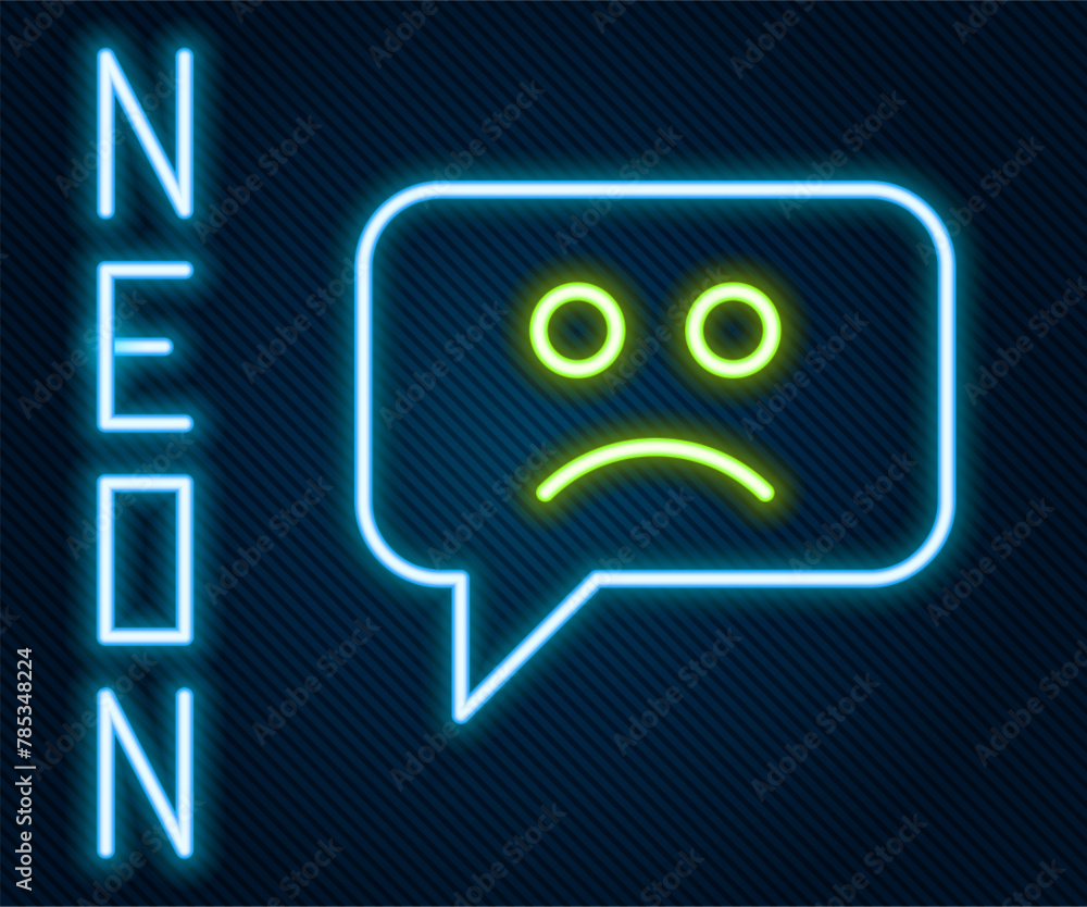 Glowing neon line Sad smile icon isolated on black background. Emoticon face. Colorful outline concept. Vector Glowing neon line Sad smile icon isolated on black background. Emoticon face. Colorful outline concept. Vector