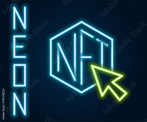 Glowing neon line NFT Digital crypto art icon isolated on black background. Non fungible token. Colorful outline concept. Vector