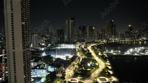 Aerial views from over Panama City Panama at night
