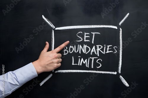 Hand points to set boundaries on blackboard, emphasizing limits