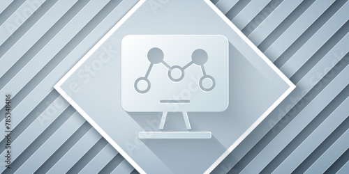 Paper cut Genetic engineering modification on laptop icon isolated on grey background. DNA analysis, genetics testing, cloning. Paper art style. Vector