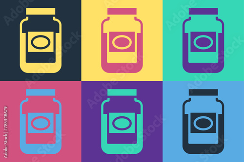 Pop art Jam jar icon isolated on color background. Vector