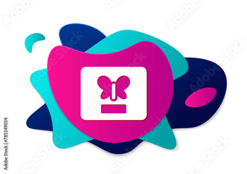 Color Butterfly in a frame icon isolated on white background. Herbarium. Abstract banner with liquid shapes. Vector