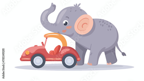 Elephant with baby car on white background baby toys