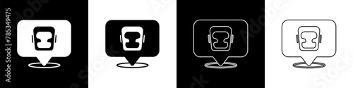 Set Boxing helmet icon isolated on black and white background. Vector