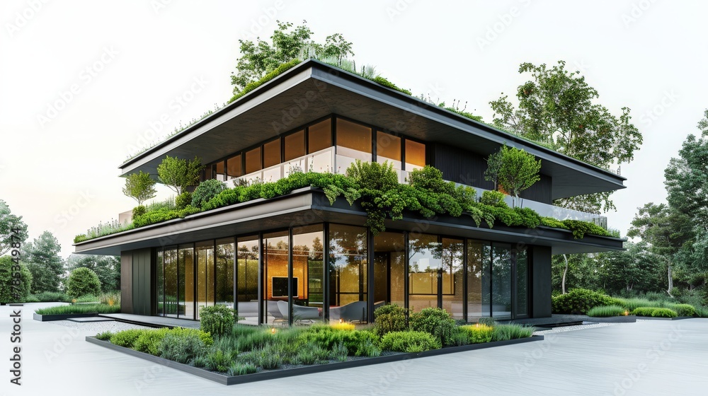 A large building with a green roof and a lot of windows