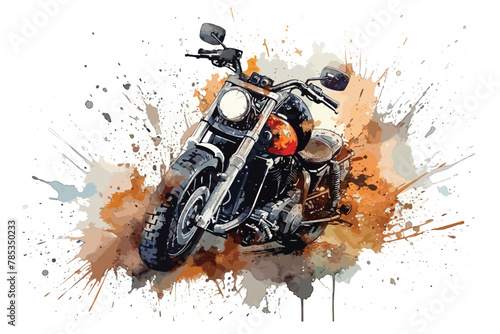 Motorcycle Chopper Bike Drive Hog watercolor white background.