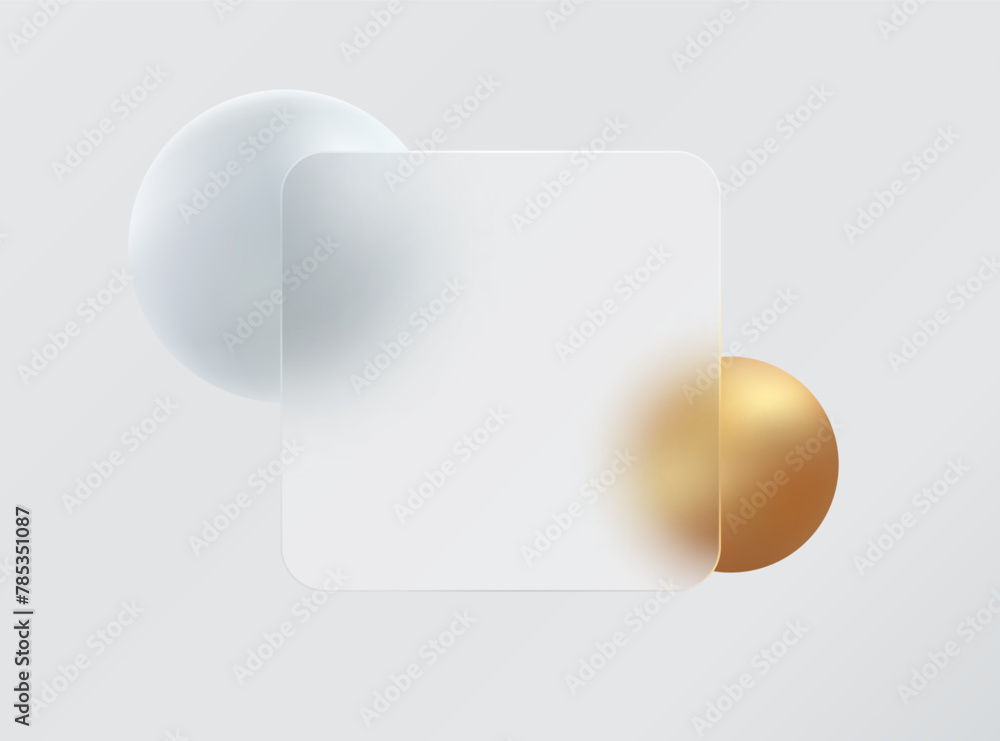 Glass morphism landing page with square frame. Illustration with blurry ...