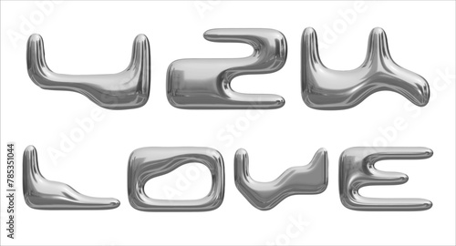 realistic 3D metal letter in y2k style 