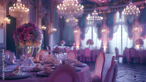 wedding banquet hall special event tables. Fresh flower decoration © Adja Atmaja