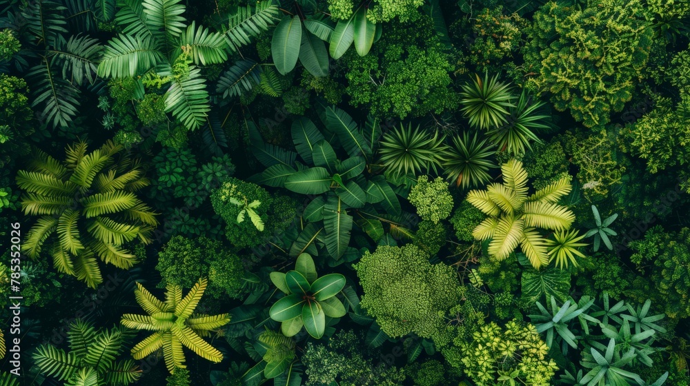 A panoramic view of a dense rainforest canopy from above - obrazy, fototapety, plakaty 