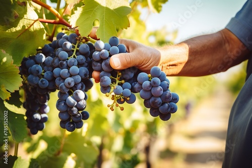 Hand picking ripe Blue grapes from Blue grapes orchard