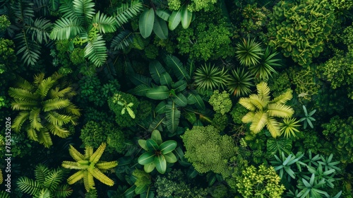 A panoramic view of a dense rainforest canopy from above