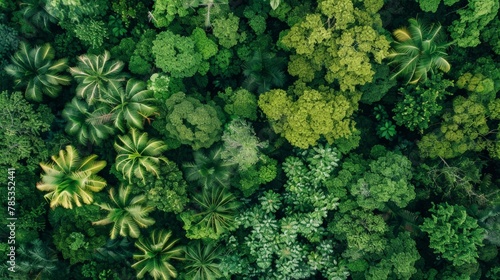 A panoramic view of a dense rainforest canopy from above © Sasint