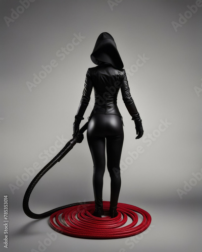 Woman in Leather Suit with Whip photo