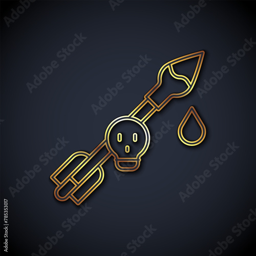 Gold line Poison on the arrow icon isolated on black background. Poisoned arrow. Vector