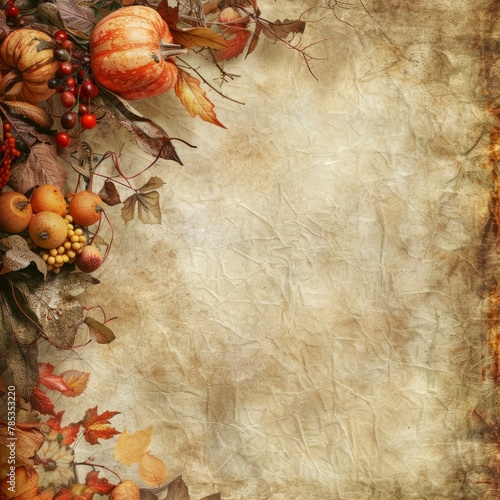 Old Paper With Autumn Leaves and Pumpkins