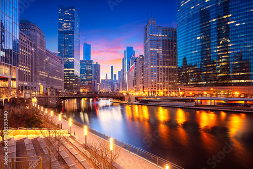 Chicago  Illinois  USA. Cityscape image of Chicago skyline at beautiful spring sunrise.