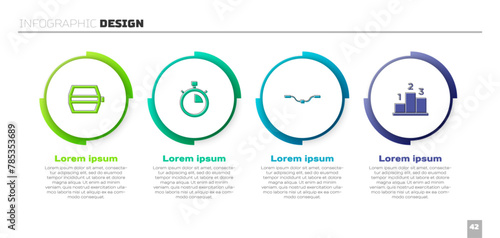 Set Bicycle pedal, Stopwatch, handlebar and Award over sports winner podium. Business infographic template. Vector