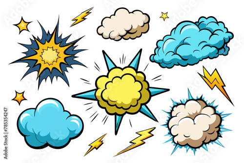 Collection of manga-style cloud, special effects, sketch, plain white  background