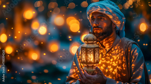 A man in a turban holding a lantern. photo