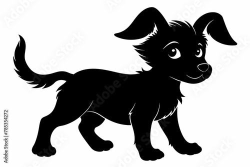 A playful puppy with floppy ears and a wagging tail black silhouette 