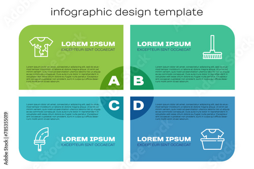 Set line Rubber cleaner for windows, Dirty t-shirt, Basin with and Handle broom. Business infographic template. Vector