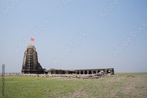 Palasnath Temple. It is normaly submerged underwater. During Drought like condition it become accessible. Temple is located in the backwater of Ujjani Dam. Palasdev, Pune, Maharashtra, India. photo