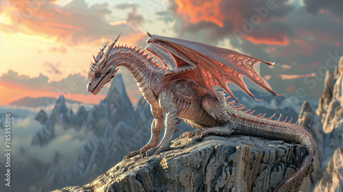 Fantasy dragon on the rock.3D rendering