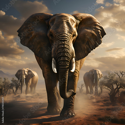 Elephant in the jungle. 3D render.